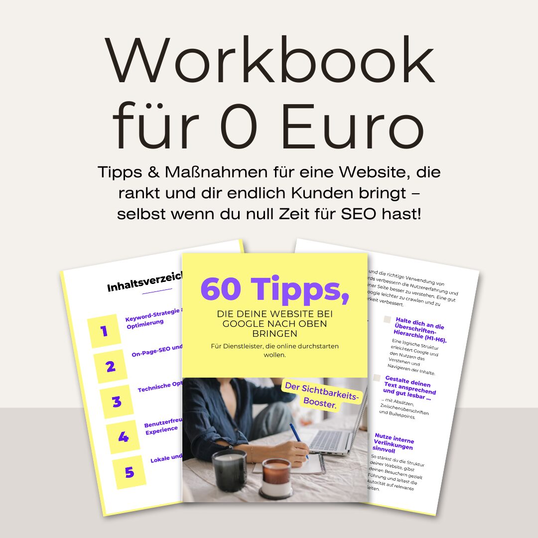 Workbook mit 62 Tipps für eine sichtbare Website für lokale und Online-Dienstleister.